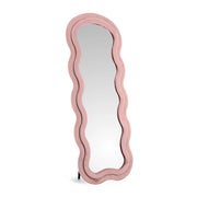 Specchiera da Terra 170x70 cm Design Ondulato Rivestita in Velluto con Supporto in Metallo Specchio Figura Intera Moderno per Camera da Letto Soggiorno Cabina Armadio Rosa