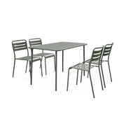 Set tavolo da giardino in acciaio con 4 sedie, 120cm, verde kaki