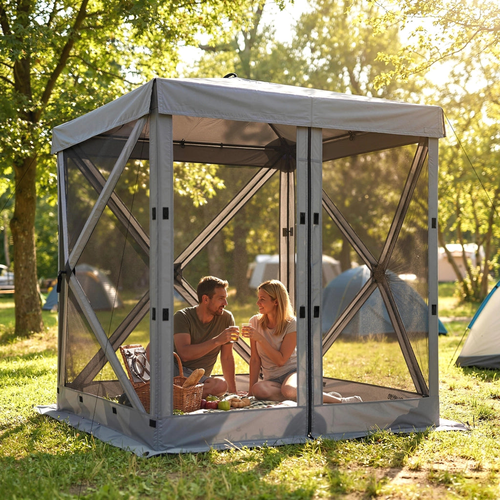 Gazebo Faltpavillon ¨C Zephmum ¨C 185x185 cm Grigio con 4 Pannelli Mesh