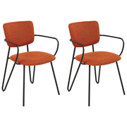 Set di 2 sedie da pranzo Rivestimento in tessuto strutturale in poliestere arancione Gambe in metallo nero Schienale curvo senza braccioli Design moderno e contemporaneo