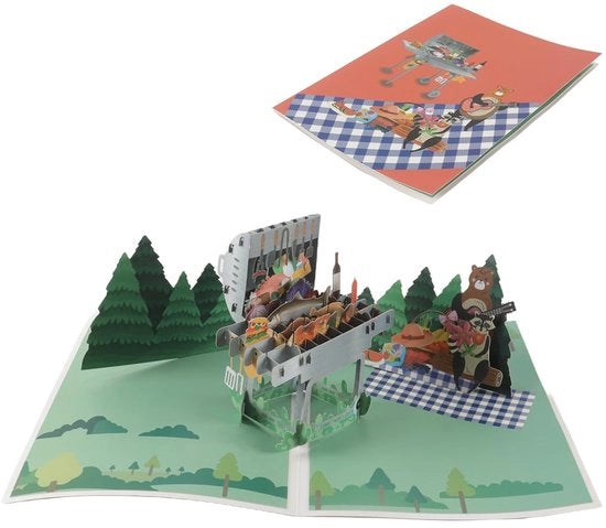 Carta di auguri 3D Pop-up BBQ - Wenscard per compleanni/Festa del papà - Carta di auguri senza testo - Set di cartoline augurali - Figure animali umoristiche - Inclusa busta