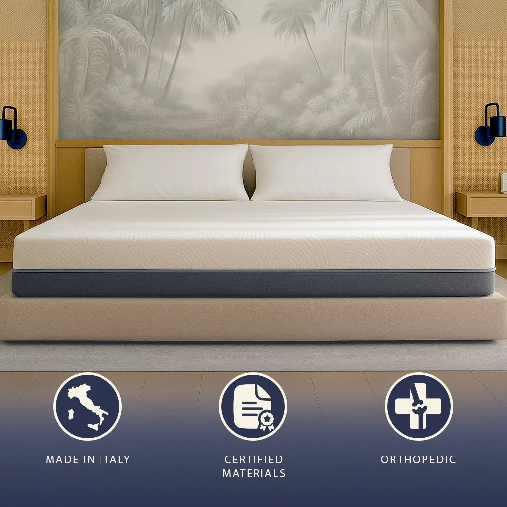 Materasso 160x200 Memory Foam e Waterfoam Alto 22 cm | Materasso Ortopedico e Anallergico | Sfoderabile e Traspirante