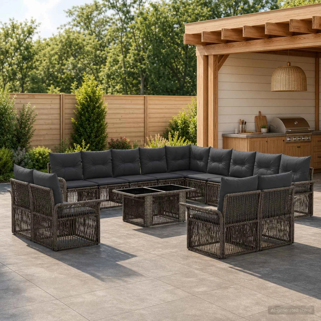 Set Divano da Giardino 14 pz Grigio e Grigio Scuro polyrattan 3436724