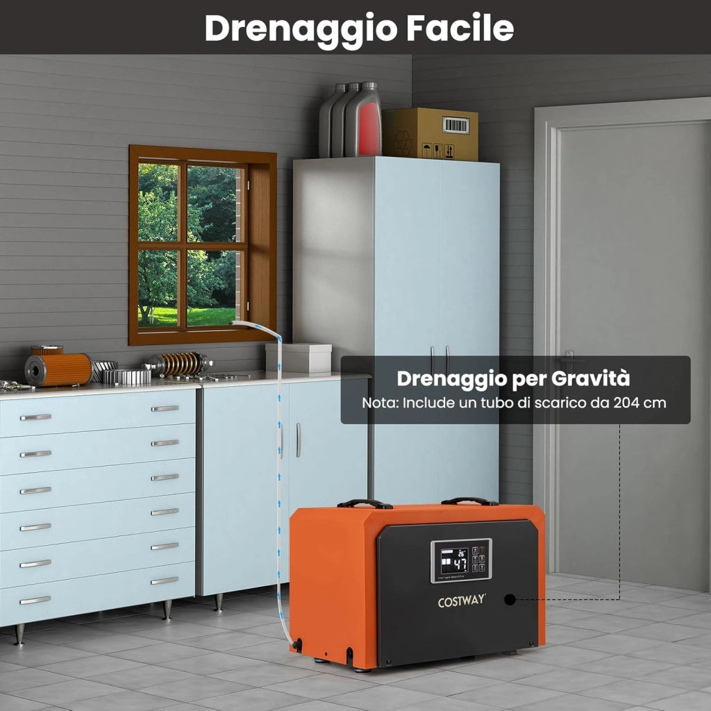 60L Deumidificatore Commerciale, Deumidificatore Industriale con Tubo di Scarico e Timer 24H, Copertura 560㎡, Sbrinamento Automatico, per Cantina Magazzino