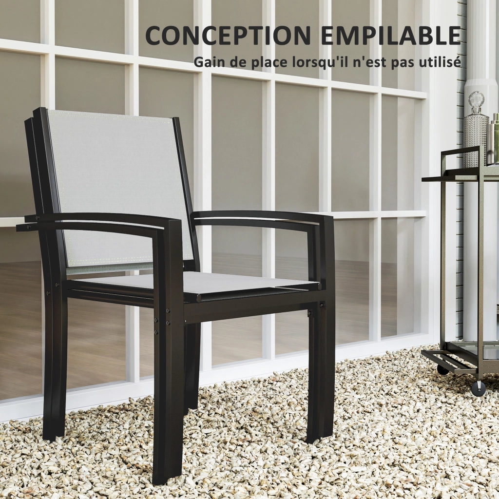 Set 2 Sedie da Giardino Impilabili ¨C Xylo ¨C con Braccioli Struttura Acciaio Grigio Chiaro 60x65x85cm