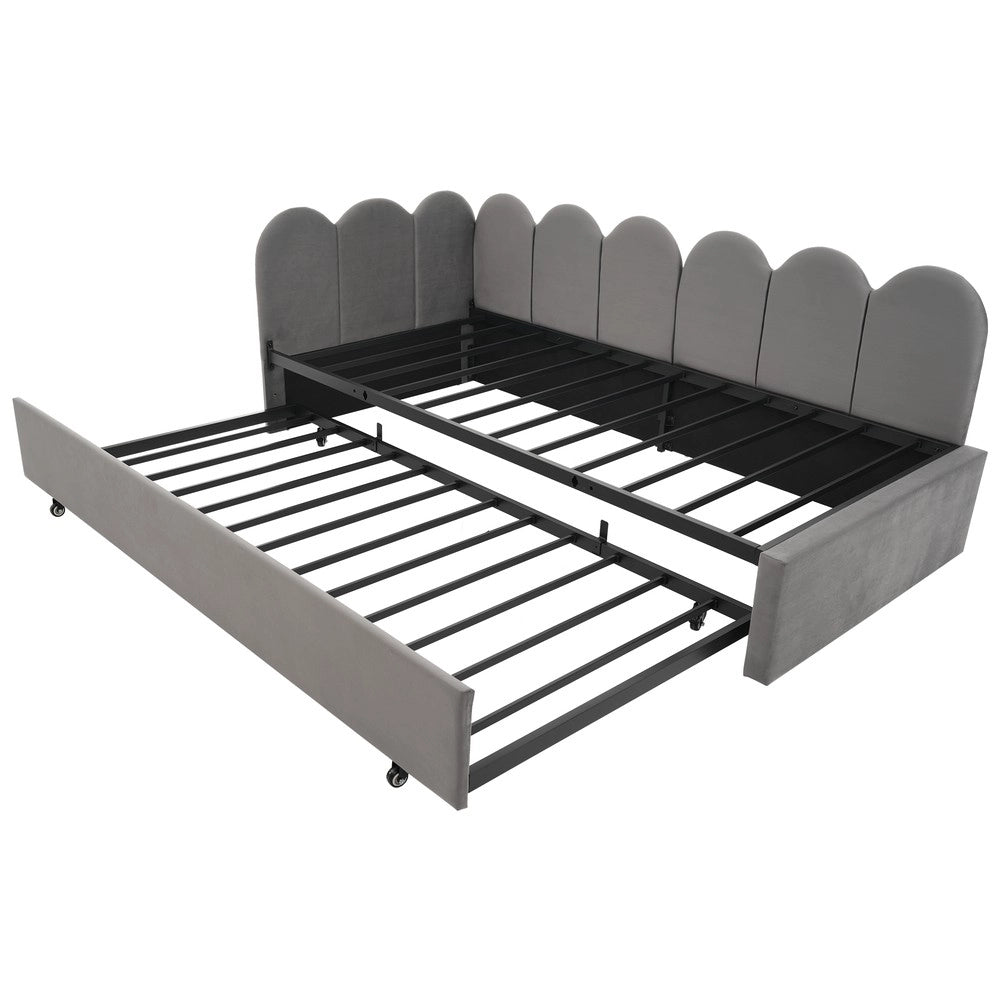 Letto Singolo Imbottito Estraibile ¨C MINIMAL ¨C Velluto Grigio 90x200 cm con Rete a Doghe