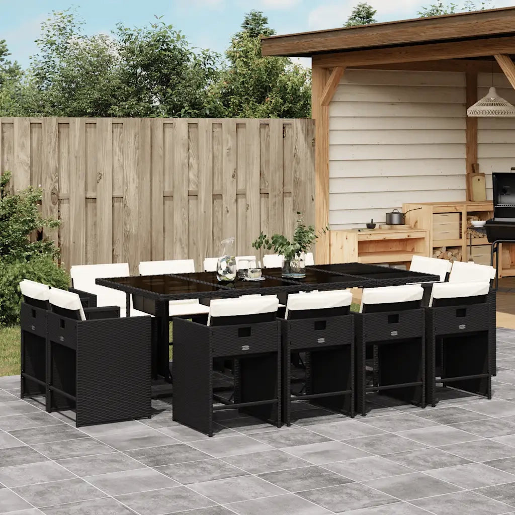 Set da Pranzo da Giardino 13pz con Cuscini Nero in Polyrattan 3211218