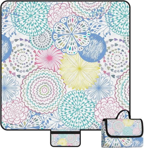 Tenda da picnic impermeabile, 200x200cm, boho, sabbia libera, tenda da spiaggia isolante al calore con fondo impermeabile, tenda da campeggio trasportabile e lavabile, tappeto da spiaggia per spiagge asciutte, picnic, escursioni, viaggi