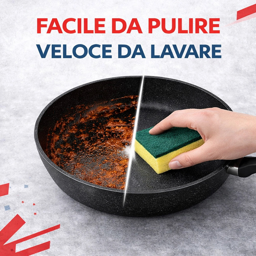 Set 6 Pezzi Padelle in Alluminio Nero con Coperchio per Tutti i Piani Cottura