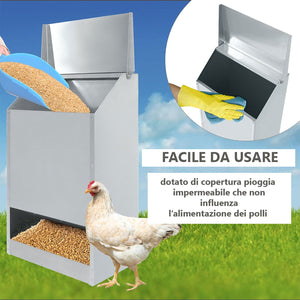 Mangiatoia per Galline 35x20x63 cm Capienza 23kg in Acciaio Zincato