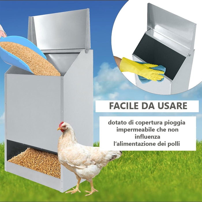 Mangiatoia per Galline 35x20x63 cm Capienza 23kg in Acciaio Zincato