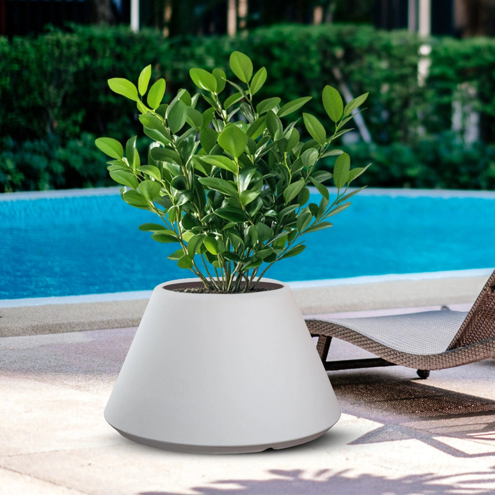 Vaso in resina da esterno interno per piante tondo conico design d.60x35h Stromboli Bianco