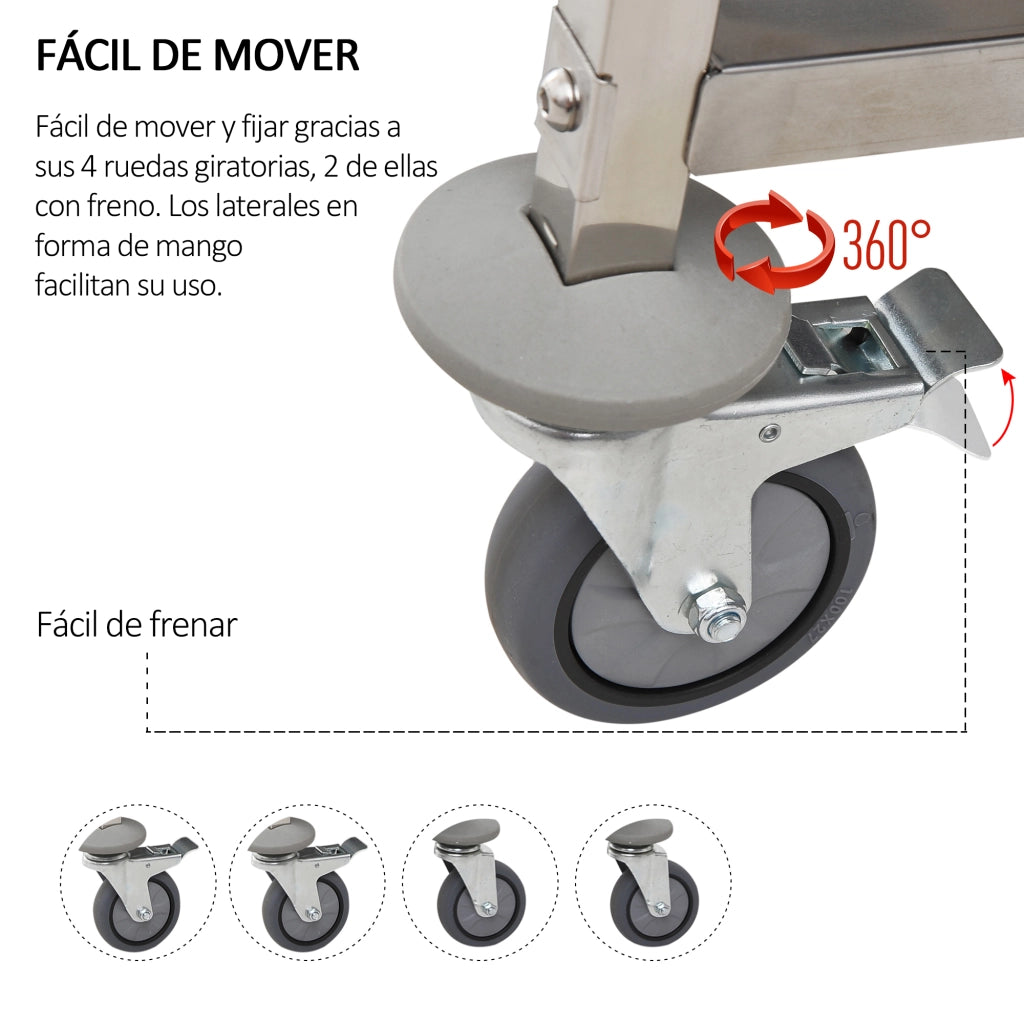 Carrello Ausiliario con Ruote - Xylo - Acciaio Inossidabile 90,5x50,5x88,2 cm