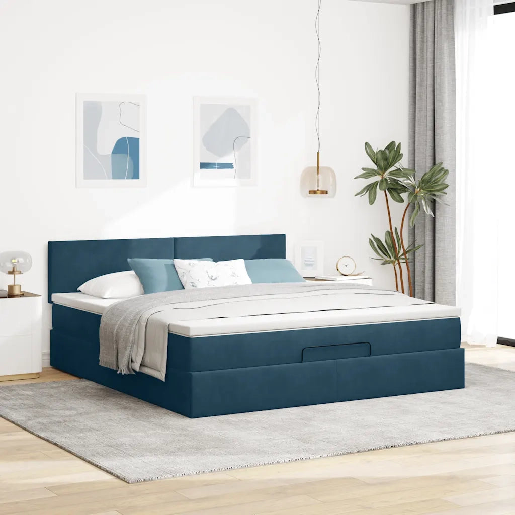 Struttura Letto Pouf con Materasso 180x200 cm in Velluto