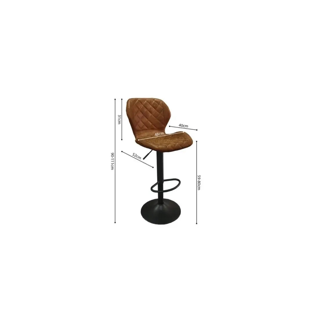 Sgabello da bar MABEL - PU cognac - Altezza regolabile 90-111 cm - Piedi in metallo - Stile vintage
