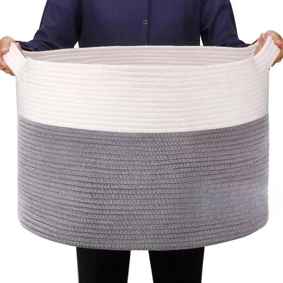 Mand XXL Extra grande canestro di cotone 56 x 56 x 35 cm, super grande canestro tessuto per coperte, canestro di conservazione con maniglie per giocattoli per bambini, piante, cuscini, soggiorno, canestro (grigio chiaro)