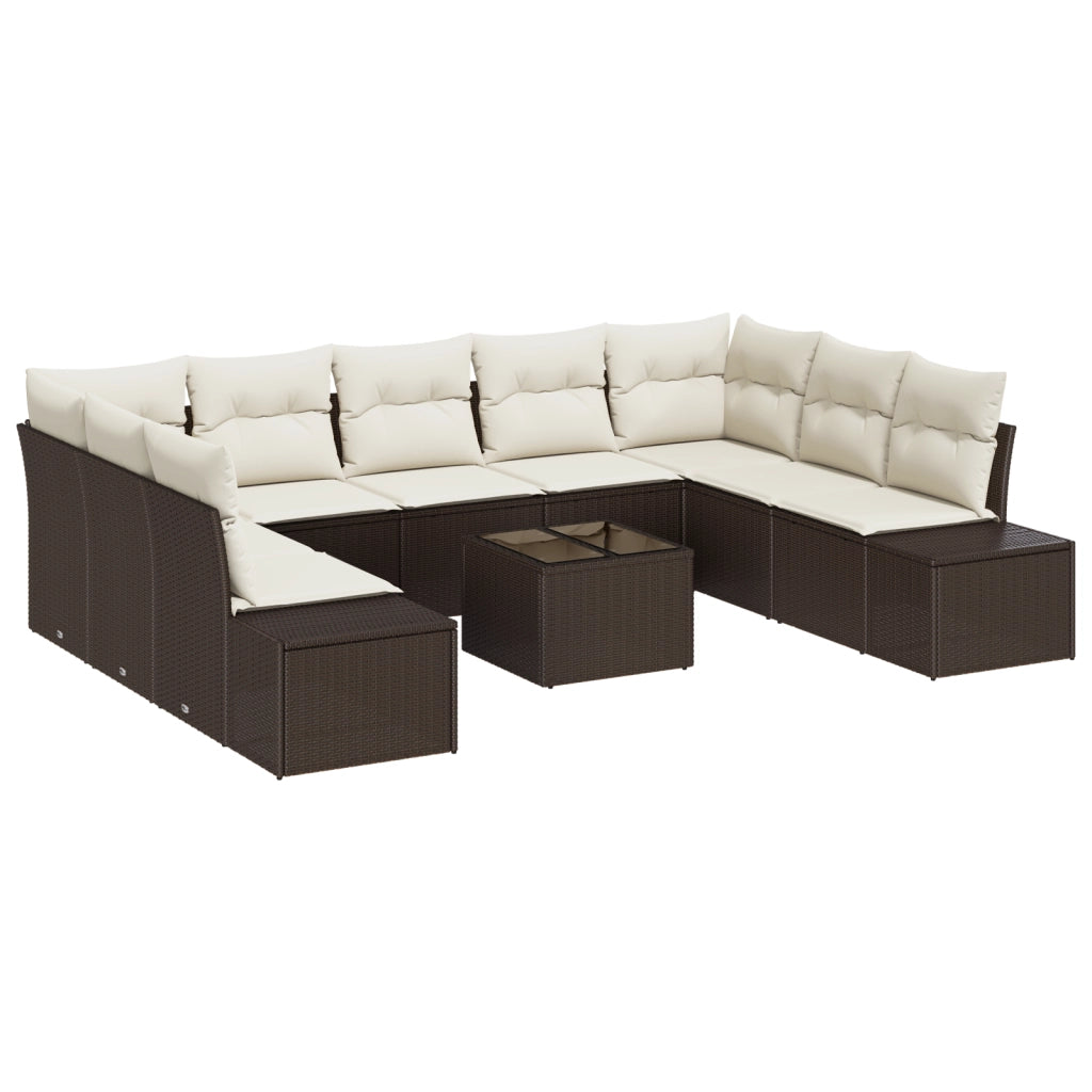 Set di divani da giardino da 9 pezzi con cuscini grigi in polyrattan