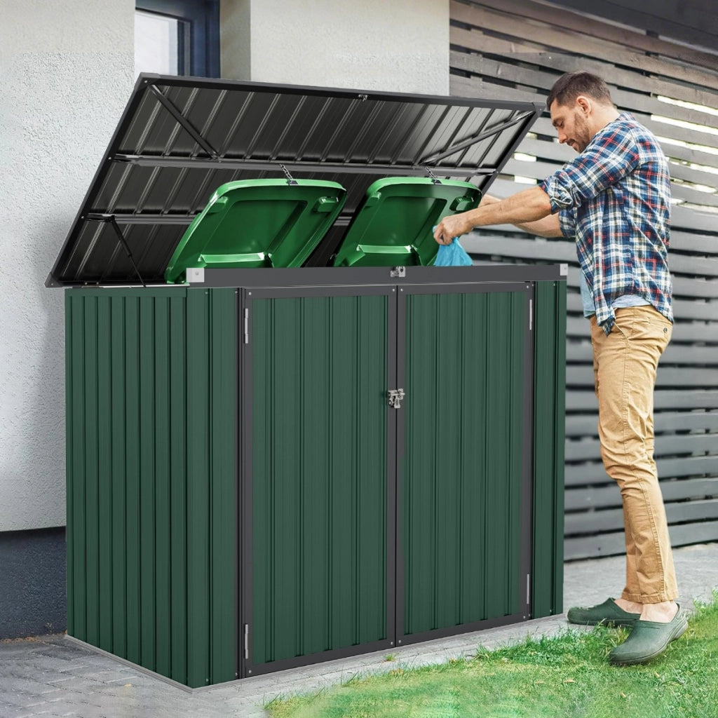 Casetta per riporre la spazzatura bloccabile con doppie aperture-Organizzatore di stoccaggio per cortile Verde
