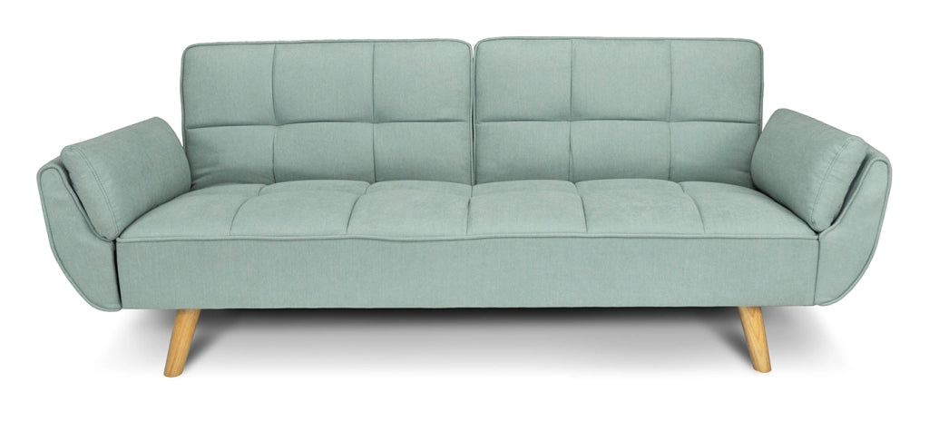 Divano letto clic clac in tessuto vellutato verde Tiffany - divano 3 posti Ambra piedi legno naturale DL-AM20FBC