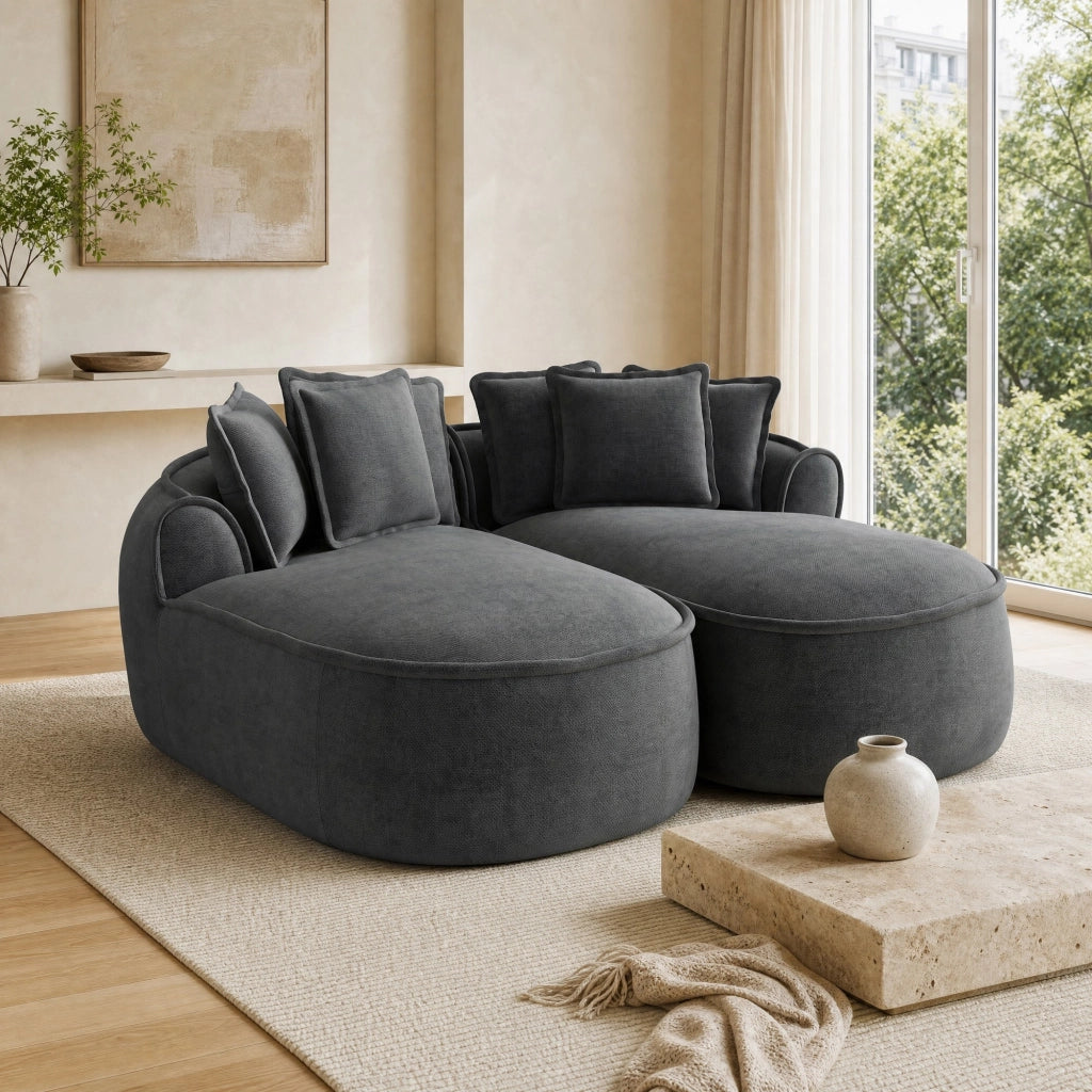 Divano modulare trasformabile in ciniglia grigio con 2 moduli HOMVRA