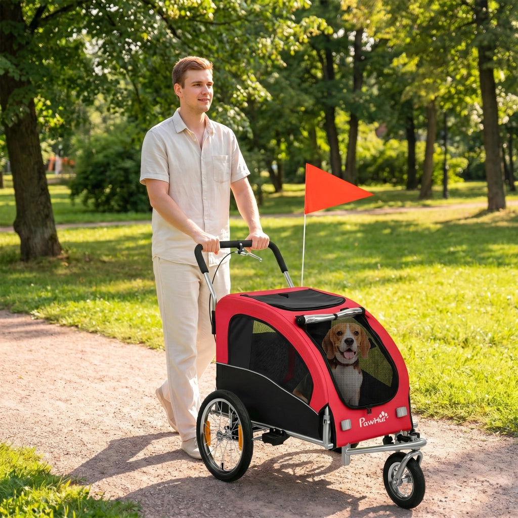 Rimorchio per Cani 2-in-1 ¨C Xylo ¨C Pieghevole, fino a 20 kg, Rosso