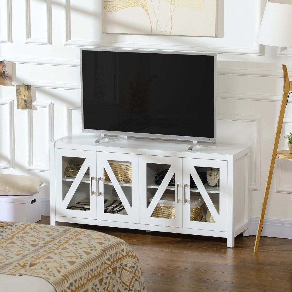 Mobile TV per televisori fino a 58 pollici con 4 ante in vetro e ripiani regolabili ¨C zephmum ¨C 130x35x60 cm bianco
