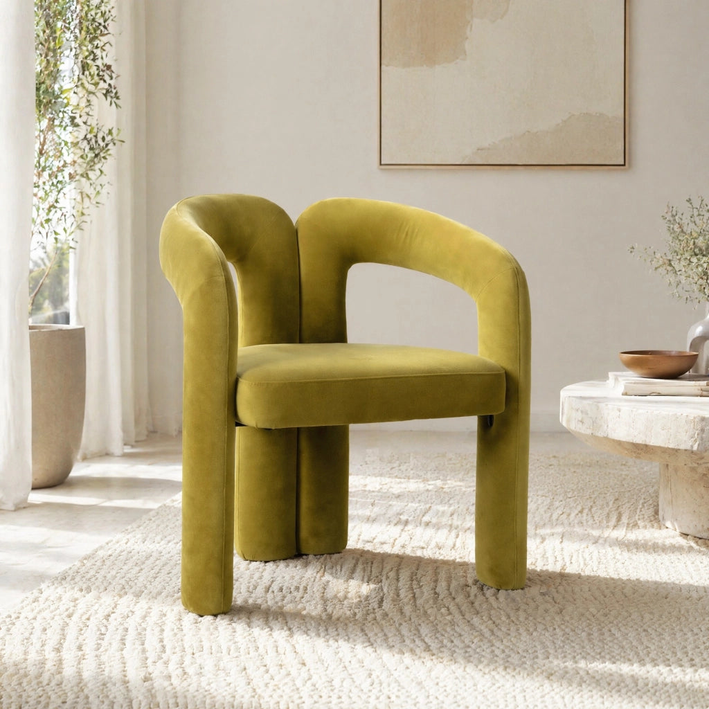 Sedia da pranzo in velluto verde oliva con braccioli; 64 x 50;5 x 71 cm