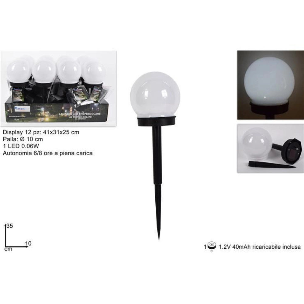Trade Shop - Lampada Solare Giardino Sfera Led Picchetto Luce Esterna Automatica Decorativa -