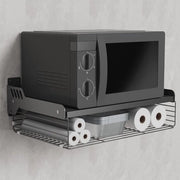 Pannello di supporto spaziale doppio per forno a microonde con cassetto di stoccaggio, metallo, grigio, 55 x 35 x 11 cm