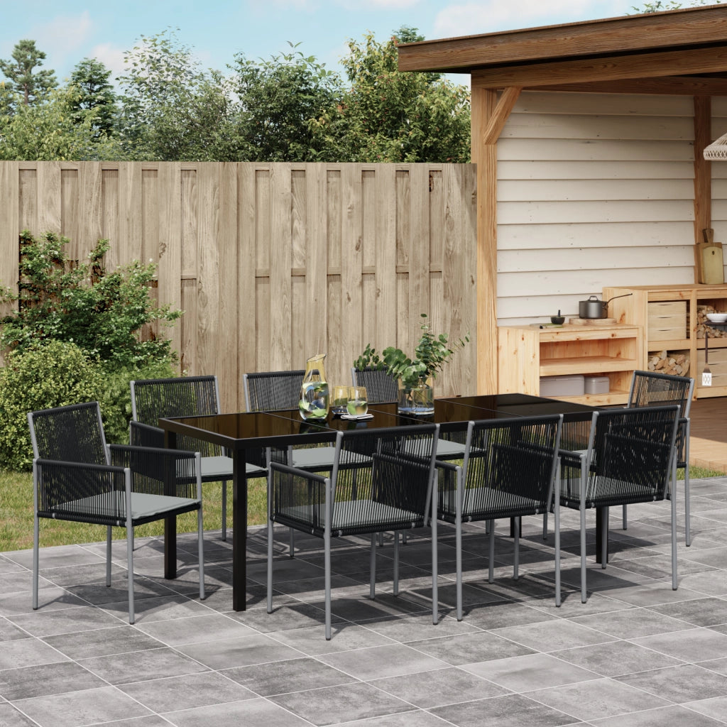 Set da pranzo da giardino in 9 pezzi con cuscini in rattan nero