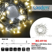 Trade Shop - Catena Luminosa 300 Luci Led Lucciole Caldo Fisso + Bianco Intermittente Xc-4114 -