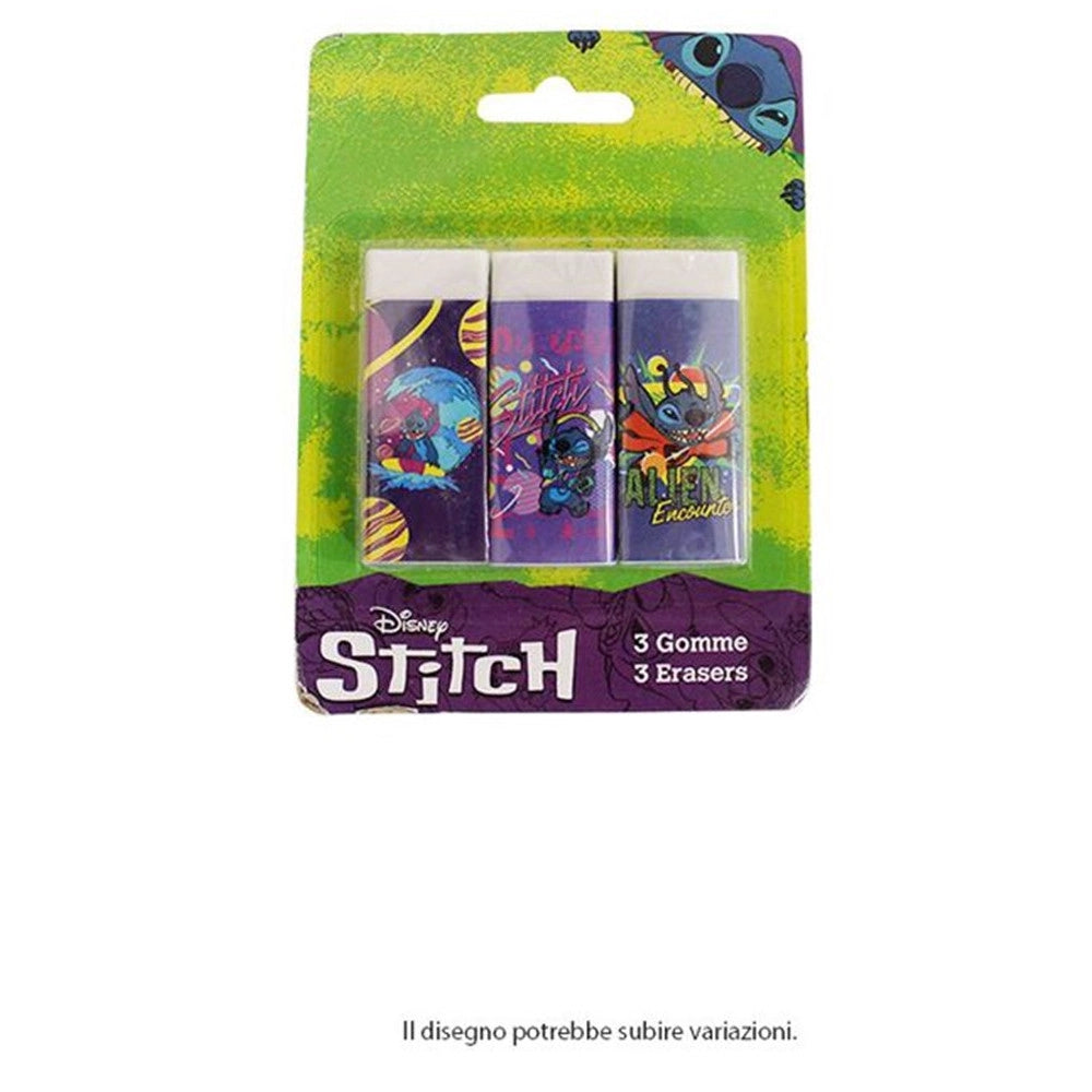 Trade Shop - Set 3 Pz Gomme Per Cancellare Stitch Cancelleria Per Scuola Regalo Festa Bambini 961112 -