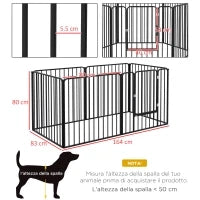 Recinto per Cani a 6 Pannelli Modulabili da Interno ed Esterno, in Acciaio, 164x83x80 cm, Nero