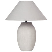 Lampada da tavolo Base in ceramica grigia Paralume in tessuto di lino Luce notturna da comodino