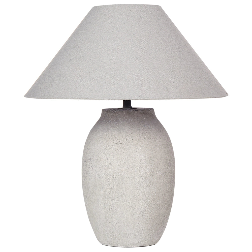 Lampada da tavolo Base in ceramica grigia Paralume in tessuto di lino Luce notturna da comodino