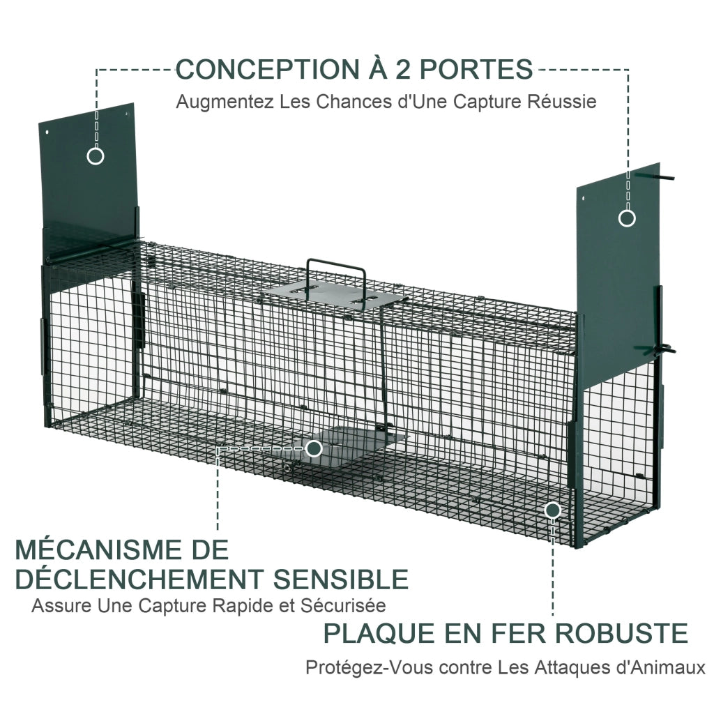 Trappola per animali 100x25x28 cm ¨C zephmum ¨C verde metallo 2 ingressi
