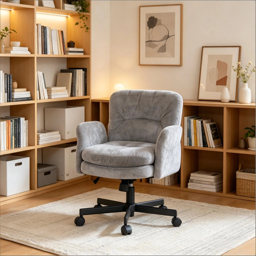 Sedia da pranzo girevole 360° ergonomica con schienale imbottito in ciniglia cotone e metallo grigio