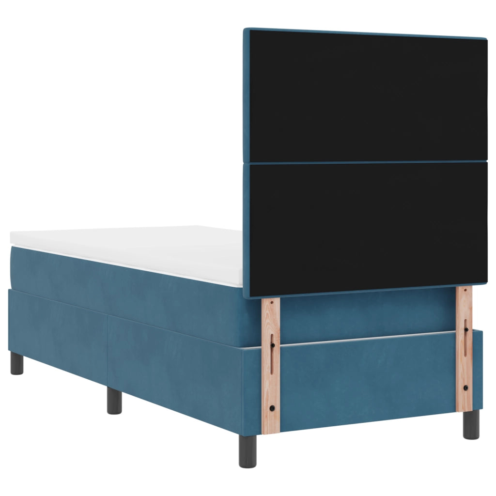 Letto Box Spring con Materasso Blu Scuro Singolo Velluto