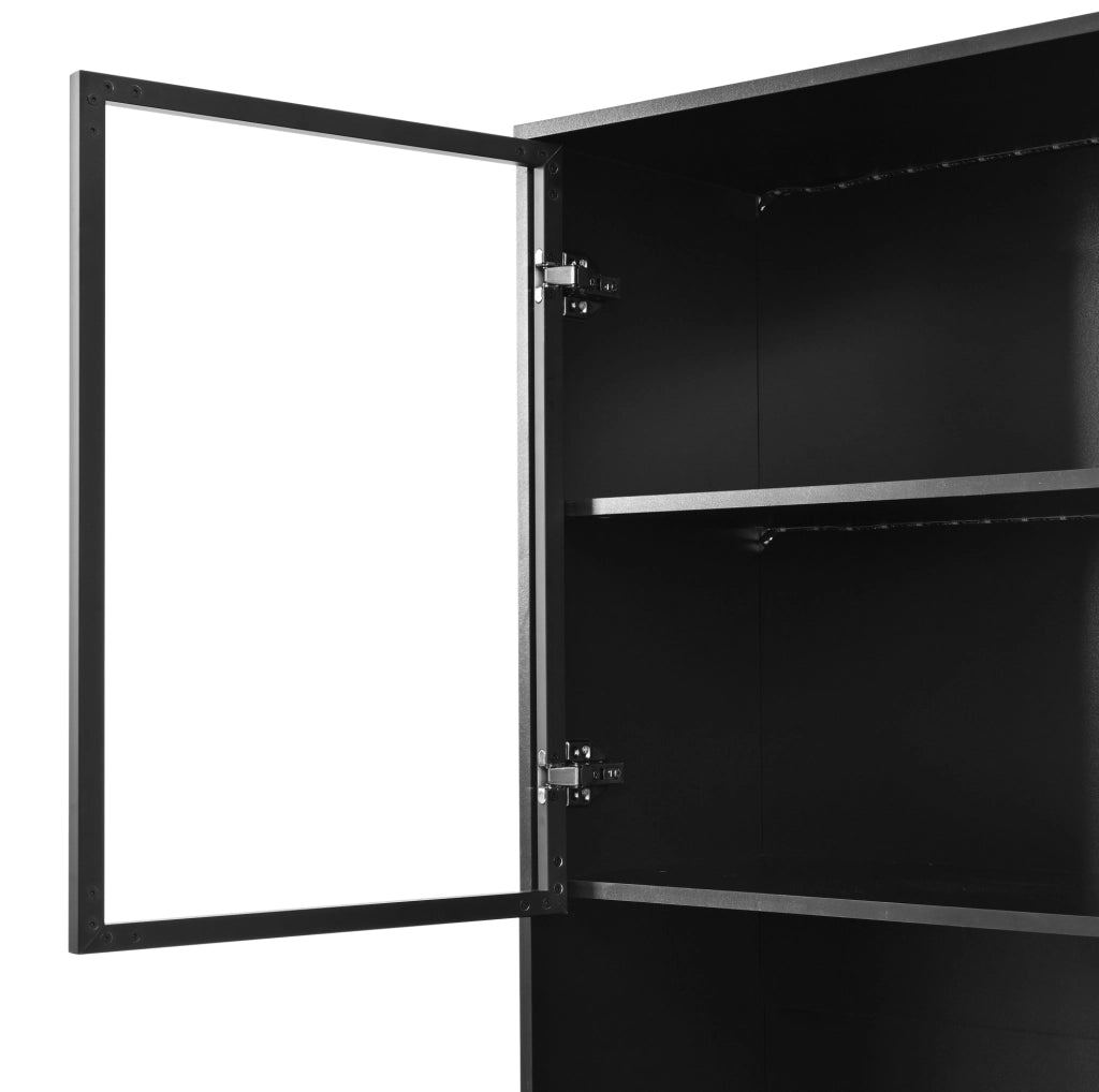 Mobile alto 80x40x180 cm con LED regolabile via app, vetro, MDF bianco e nero