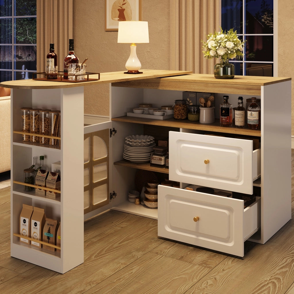 Mobile bar girevole estensibile 138-204 cm bianco