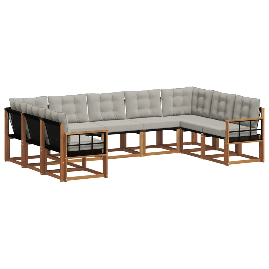 Set di divani da esterno 9 pcs Grigio Naturale e Chiaro