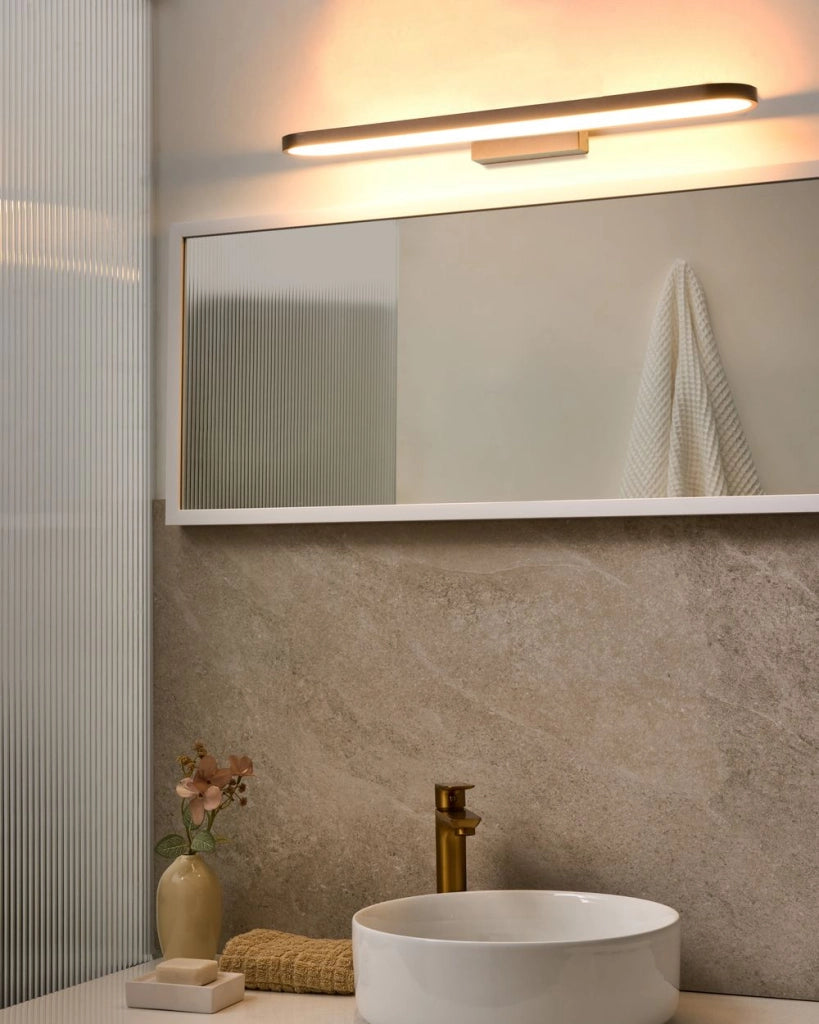 Lampada specchio con luce LED in metallo orizzontale marrone stile moderno