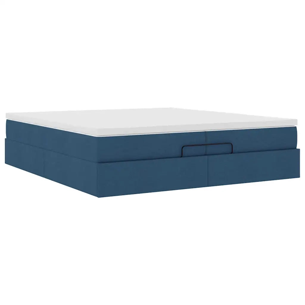 Struttura Letto Pouf con Materassi Blu 200x200 cm in Tessuto