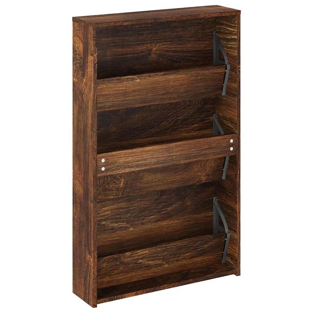 Scarpiera con Specchio a 3 Livelli Rovere fumo 63x17x102,5 cm 342638