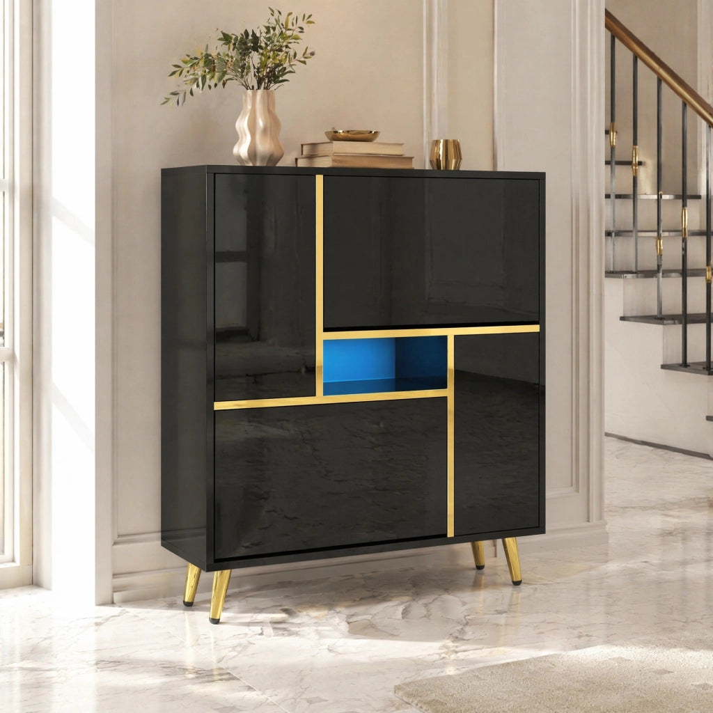 Scarpiera nera con frontale lucido; LED a 16 colori; 80 x 25 x 96 cm in truciolare