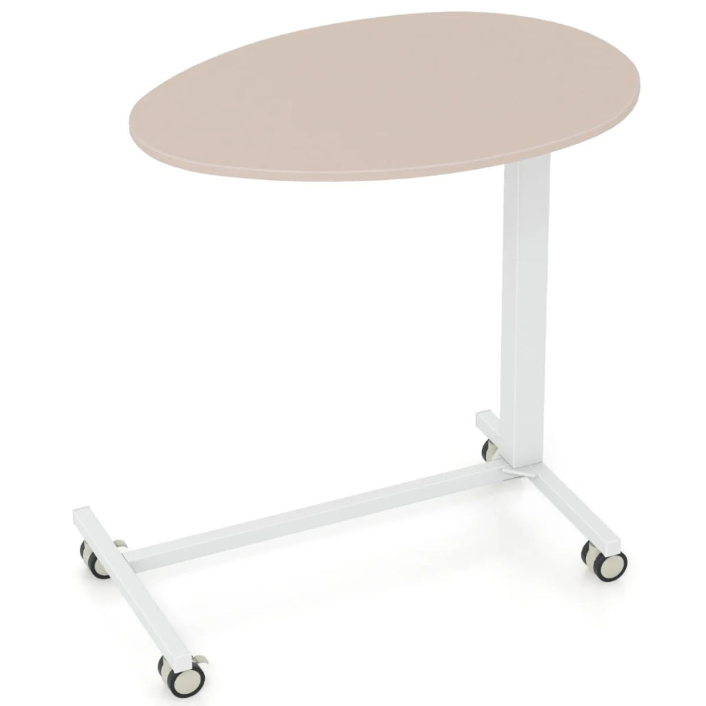 Scrivania ovale regolabile in altezza 76 x 50 x 74-108 cm ruote bloccabili design moderno ottimizzato per il comfort MDF rosa e bianco 20_0020058