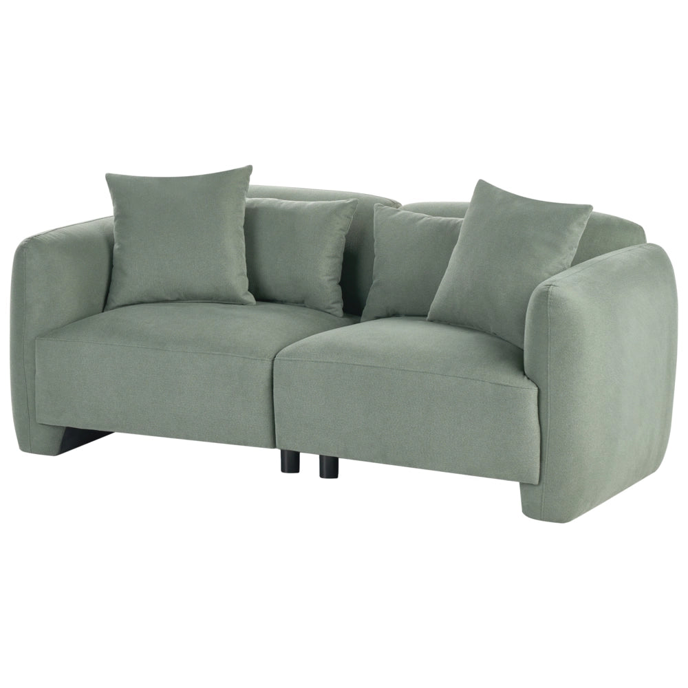 Divano imbottito minimalista a profilo ribassato a 3 posti con seduta profonda verde chiaro stile minimalista