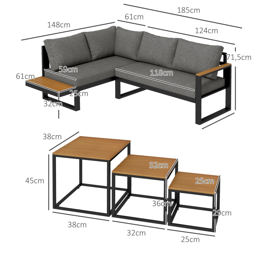 Set Salotto da Giardino 5 Pezzi ¨C Xylo ¨C Polyrattan Grigio e Legno Naturale 148x61x71,5cm