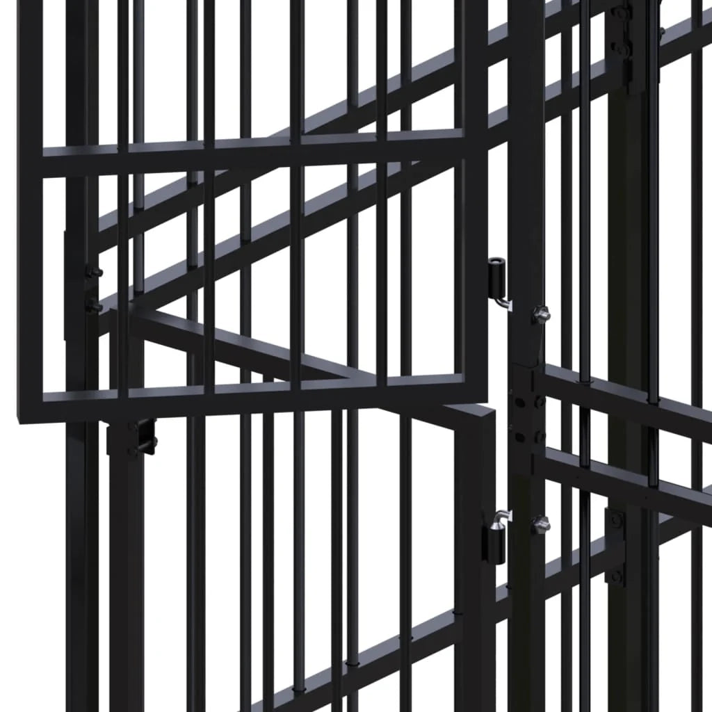 Cuccia/gabbia/recinto per animali domestici da esterno con tetto per cani acciaio 7,37 m² nero 02_0041765