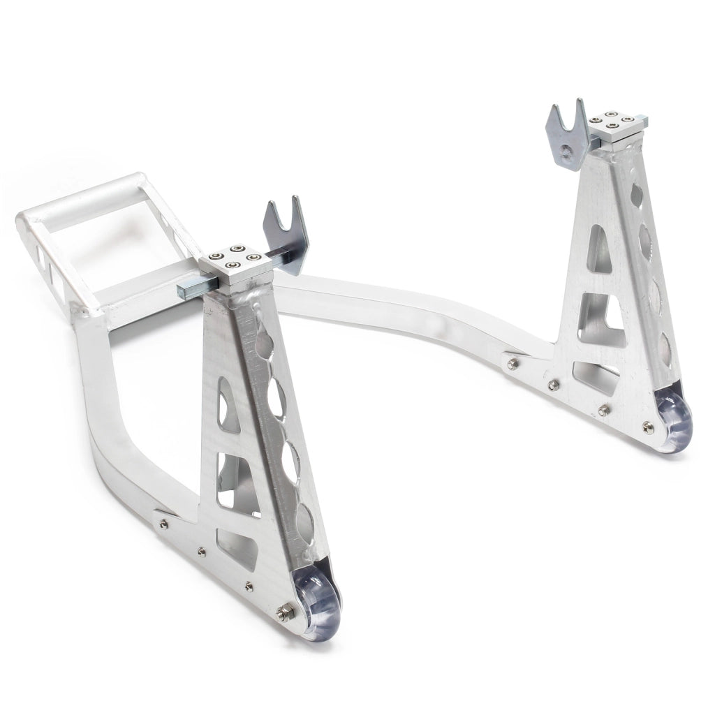Cavalletto alzamoto posteriore sotto forcella, max 317 kg, con rotelle, per ruote posteriori
